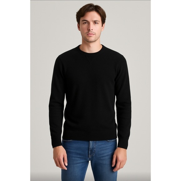 Vince Men's Black Merino Wool Raglan Sleeve Tight Knit Classic Sweater Size M - Picture 1 of 7